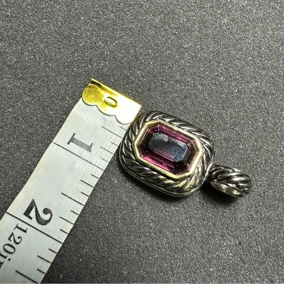 Silver Tone Purple Amethyst Like Gem Stone Rectangular Pendant Costume Jewelry - Picture 8 of 8